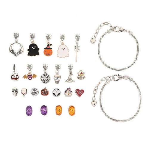 Halloween Treasures Charm Bracelet, Cute Halloween Charm Bracelet, Adjustable Horror Pumpkin Spider Ghost Black Cat Pendant Bracelets for Women, DIY Craft Decorations Gift4