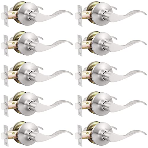 GOBEKOR 10 Pack Satin Nickel Passage Lever Handle Interior Door Levers Hallway Closet Door Handles Wave Door...