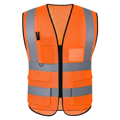 Image of High Visibility Safety Vest with Reflective Strips & Pockets | High Visibility | 360 Reflective Strips | 5 Pockets | Zipper Front | Lightweight Polyester | ANSI /ISEA 107 Class 2 Type R