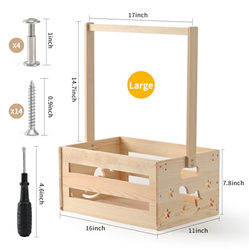 Image of Happyiren Extra Large Wooden Baby Shower Basket with Hanger Rack for Boys Girls, Versatile Baby Shower Crate Closet Gift Basket for Newborns,Cute New Parent Welcome Gift Box Wood Color