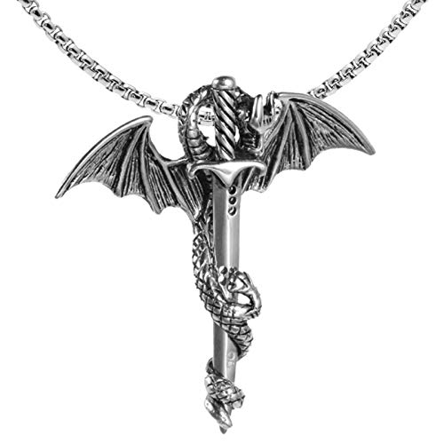 Xusamss Punk Titanium Steel Dragon Sword Wing Pendant Necklaces