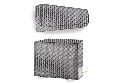 Image of The Furnishing Tree 2 Ton Split AC Cover for Indoor and Outdoor Units Basketweave Pattern Grey