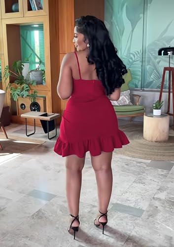 Image of Womens Sexy Sleeveless Bodycon Mini Dress Summer Casual Straps Short Ruffle Dresses Beach Party Club Homecoming