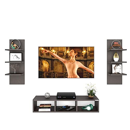 Image of ESTANTERIA Lacto Tv Unit Wall Mounted Engineered Wood TV Unit, TV Cabinet for Wall, TV Stand for Wall, TV Stand Unit Wall Shelf for Living Room, Set Top Box Wall Display Rack Stand -DIY(Wenge)