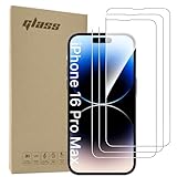 Pacote com 3 protetores de tela de vidro compatíveis com iPhone 14 Pro Max Protetor de tela de vidro temperado [compatível com capas, ultra resistente, sem bolhas, HD transparente, dureza 9H