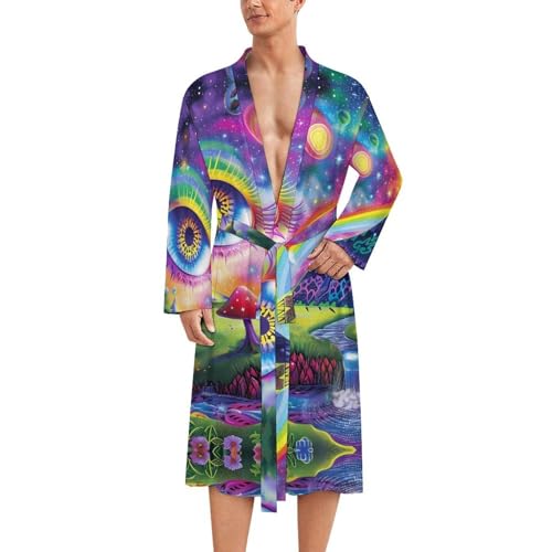 Magic Evil Eyes Mushroom Egyptian Pyramid Funny Men's Robe Soft Lightweight Bathrobe Long-sleeve Spa Robes