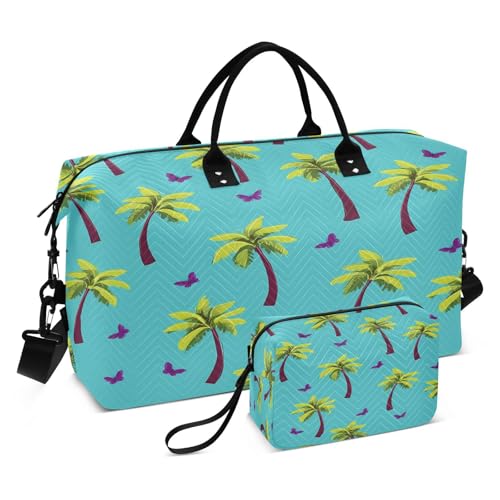 Travel Duffle Bag Weekender Bags Overnight Bag with Toiletry Bag Gym Duffel Bag Palm Trees Butterflies for Travel Business Trips Sport