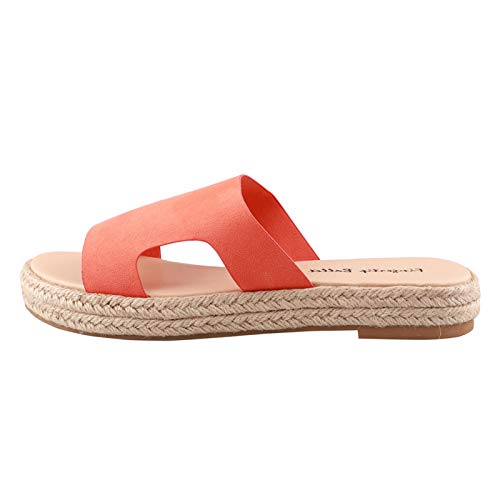 LALA IKAI Women's Espadrilles Flat Slide Sandals Open Toe Wide Strap Cut Out Flats For Summer
