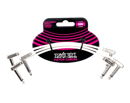 【正規品】 ERNIE BALL 6385 フラット・リボン・パッチケーブル ホワイト 3本パック 6インチ 15cm EB 6385 6" FLAT RIBBON PATCH CABLE 3P WH