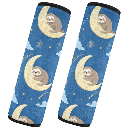 Seat Belt Covers 2 Pack Sloth Sleeping Car Seat Strap Covers Super Soft Moon Blue Car Seat Neck Cover for Boys Girls Adults Babies M