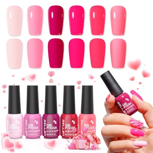 GELLEN Bright Hot Pink Gel Nail Polish, Same Color Same Bottle 6 ...
