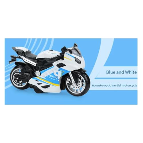 Image of FEXXA Police Motorcycle Toy - Pull Back Motorcycle Toys, Tiny Gift with Music Lighting, Latte Motorcycles Toy for Kids Boys Age 3-8 Year Old [Multicolor] (Sport Bike-White)