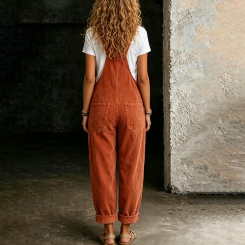 Womens Corduroy Jumpsuits Fall Winter Romper Button Front Wide Leg Overalls | Corduroy Pants With Pockets,Adjustable Strap,Baggy,Sleeveless,Fall Winter Clothes,Y2K - image 5