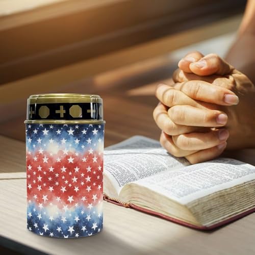 Image of Poceacles Star Pattern Red White Blue Flameless Candle Solar Powered Grave Outdoor Lights Cemetery Candle Flameless Fake LED Pillar Lights for 250th 4th of July Independence Day Decor, 6 Pcs