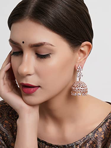 Image of Karatcart Women Silver Plated Blue American Diamond Studded Jhumki Earrings