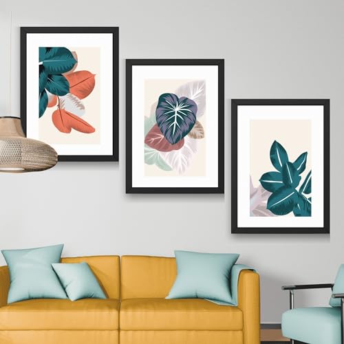 Image of CRAFT QUEST Wall Art Decor Paintings | Set of 3 Floral Wall Art Frames for Home Decoration | Ideal for Living Room, Bedroom & Offices (Black, 10 X 13 Inches, Each Frame)