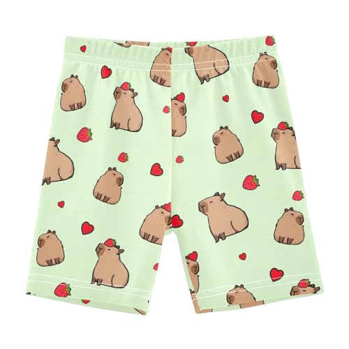 Lovely Simple Capybara Green Girls Shorts Elastic Waist Sports Shorts Girls Leggings Pants for 4-10 Years