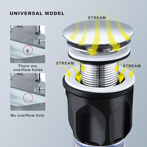 Image of Bathroom Sink Drain Kit,Flexible Expandable P-Trap Sink Drain Pipe for 1-1 /4 inch to 1-1 /2 inch Drain Hole Snappy Trap Flexible Drain Pipe with Pop Up Sink Drain Stopper (Gray)