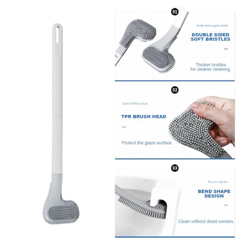 Image of Toilet Brush, Long Handle Golf Toilet Brush with Holder 360 Deep Cleaning Flexible Silicone Toilet Cleaner Brush Wall Mounted for Bathroom (2Pcs White Brush)