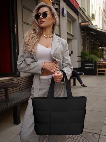 Puffer Tote Bag for Women, Large Quilted Puffy Handbag with Side Pockets Lightweight Shoulder Bag3