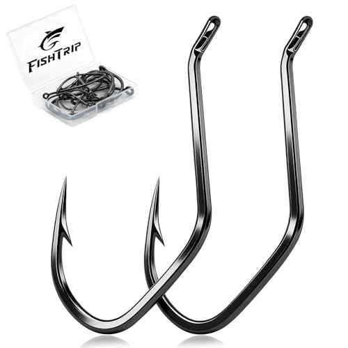 FishTrip Catfish Hooks Big River Hooks, 25pcs Live Cut Bait Fishing Hook for Catfishing Flathead...