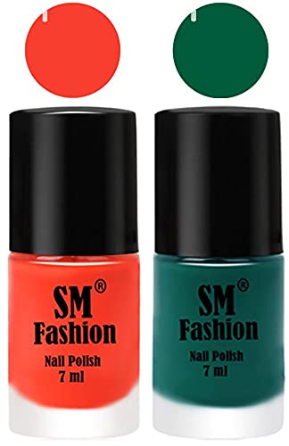Image of Long Lasting Nail Polish | Nail Paint Combo 7 ml Each) - Set of 2 Light Orange-Green