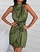 ZESICA Women's 2026 Fashion Satin Sleeveless Halter Neck Tie Waist Wrap Bodycon Cocktail Party Mini Dress,ArmyGreen,Medium