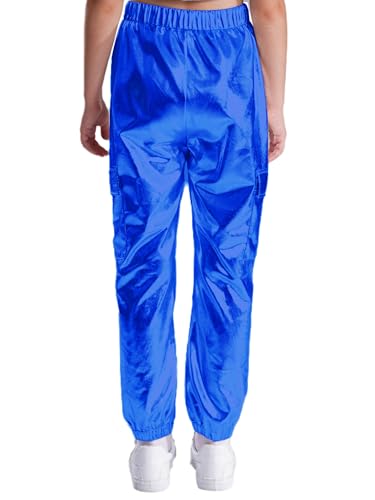 Kids Boys Girls Metallic Shiny Pants Elastic Waist Trousers with Pockets Hip Hop Jazz Dance Pants2