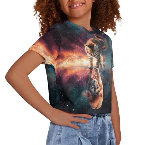 Image of Kids T Shirt Short Sleeve Crop Tops for Girls Summer Clothes Pullover Tees Shirt 5-14