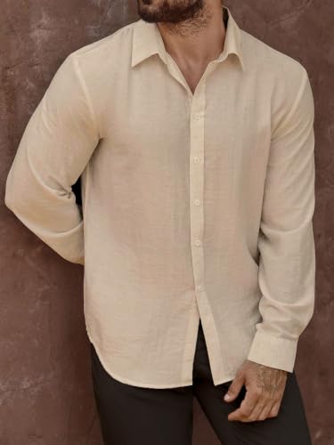 Image of Men's Casual Button Down Shirts Long Sleeve Linen Touch Textured Shirt Wrinkle Free Fashion Casual Vacation Beach Summer Shirt (1001)