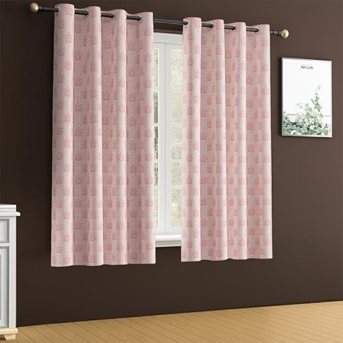 Image of Yellow Weaves 2 Pcs Jacquard Tree Eyelet Window Curtain - Perfect for Home, Office, Bedroom, Living Room & Balcony - 5 Feet (Dusty Pink)
