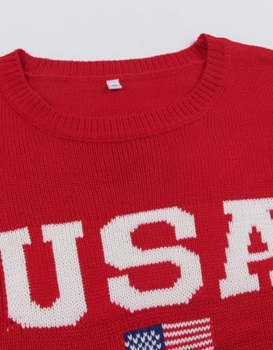 Image of Womens American Flag Sweater Crew Neck Casual Pullover Sweater