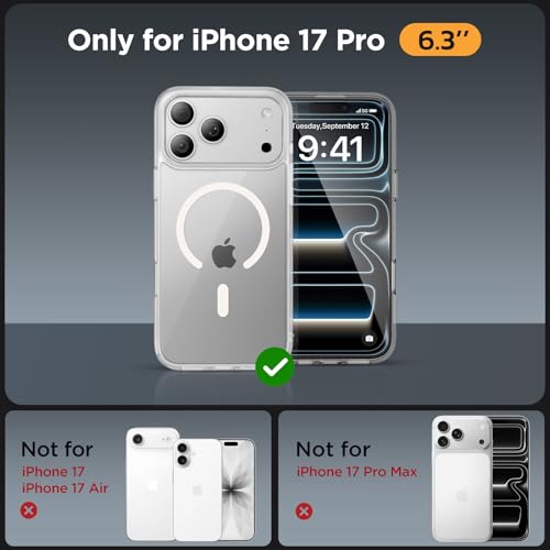 Image of Miracase Magnetic for iPhone 17 Pro Case 6.3 inch with Screen Protector, [Compatible with MagSafe] Military-Grade Protection, Anti-Fingerprint, Slim Thin Phone Case for 17 Pro Cover, Clear