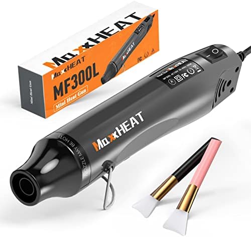 Mini Heat Gun, 662℉ MAXXHEAT Hot Air Gun Kit with 6.56FT Cable, Handheld Heat Gun for Crafts, Embossing, Drying Acrylic Paint, Shrink Wrapping/Tubing, Epoxy Resin, MF300L
