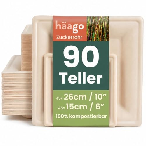 HAAGO 90 Extra Stabile Kompostierbare Zuckerrohr Teller, 25cm...