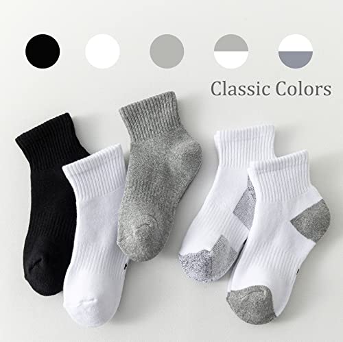 Marchare Boys Socks Kids Cushioned Crew Socks Girls Thick Cotton Athletic Running Socks Black/White/Grey 6 Pack3