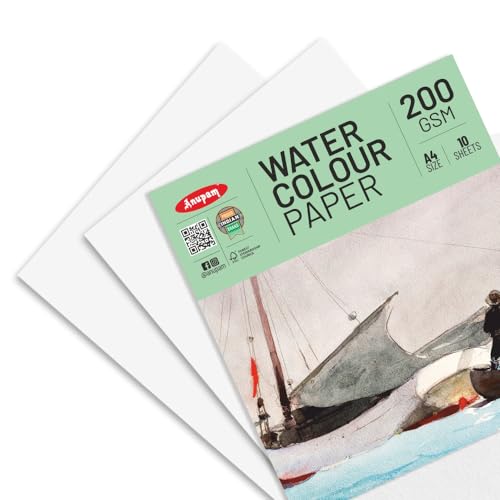 Image of Anupam Professional Watercolour Paper | A4 (30X21CM) 200 GSM Cold Pressed Paper |Acid-Free 10 Sheets| Ideal for Artist, Professional Drawing, Painting Dry & Wet, Fine Art, School, Students