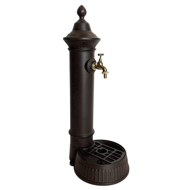 Fontaine de Jardin Fontaine à Poser en Fonte d'Aluminium Patinée Marron avec Robinet Fonctionnel en Laiton 26x35x72cm