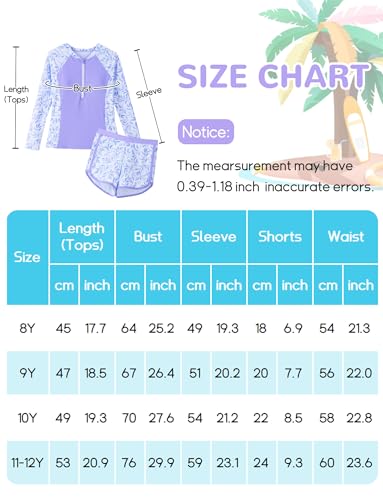Image of Happy Cherry Girls Two Piece Rash Guard Swimsuit Floral UPF 50+ Swim Set Summer Beach Swimwear 8-12T