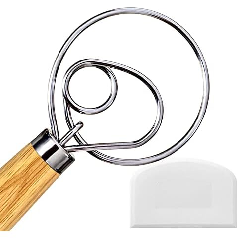 Danish Dough Whisk, Dutch Style Bread Whisk For Sourdough Cooking Kitchen with Stainless Steel Danish Sourdough Whisk Bread Mixer 13" and Dough Scraper Cover