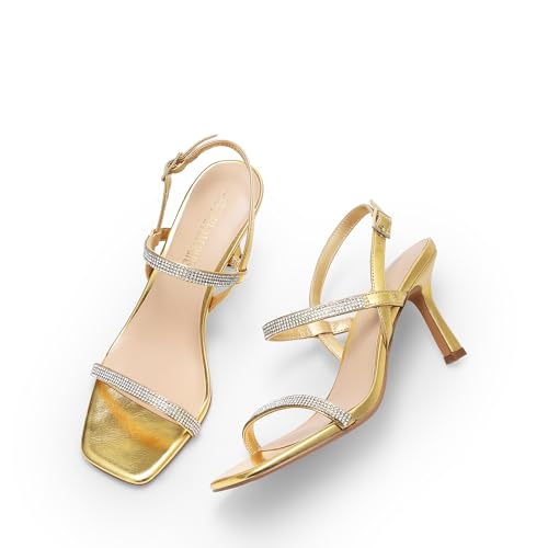 Image of DREAM PAIRS Womens Slingback Heels Square Open Toe Strappy Sandals Ankle Strap High Heeled Dressy Shoes