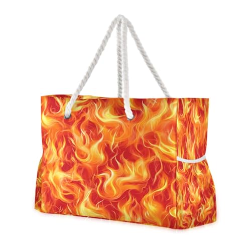 ATTX Seamless Flames Beach Bags for Women - Large Beach Bags with Zipper Waterproof Sandproof Swim Pool Bag Large Tote#265