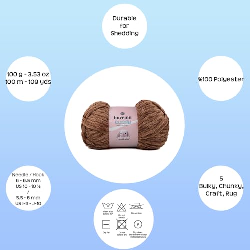 Image of Cuddly Velvet Chenille Yarn, Super Soft Fluffy Bulky for Knitting Crocheting Blanket Amigurumi, Durable for Shedding, 100 Gram (3.53 Ounces) 109 Yards (100 Meters) (Cocoa) (3 Skeins)