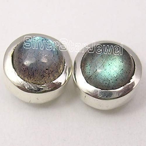925 Sterling Silver Original Labradorite Earrings 0.3" Women Art - Image 2