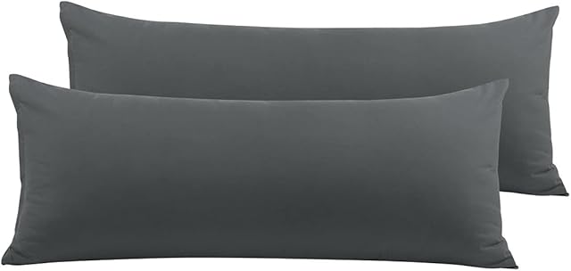 PiccoCasa 2 Packs Body Pillow Cover, Soft 100% Brushed Microfiber Body Pillow Pillowcase, Body Pillow Cases with Zipper Closure for Long Pillows Grey 50 x 140cm/ 4ft. 6in
