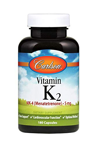 Carlson - Vitamin K2 MK-4 (Menatetrenone), Vitamin K Supplement, Bone Support & Heart Health, K2 Vitamin, Soy-Free, Vitamin K-2, K2 Vitamins, 180 Capsules