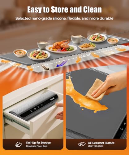 Image of Warming Mat for Food, 46x15 Inch, Dark Grey, Fast Heat, Child Lock