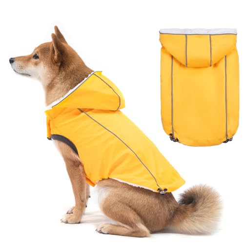 BINGPET 犬 レインコート 冬 カッパ 雨具 ボアフリース ボアレインコート 服 防水 防風 防雪 帽子付き 夜間 反射性 犬服 調節可能 ペット服 犬の服 リードホール チェック柄 専門素材 防水性がばっちり 汚れ防止 着脱簡単 散歩 柴犬 小型犬