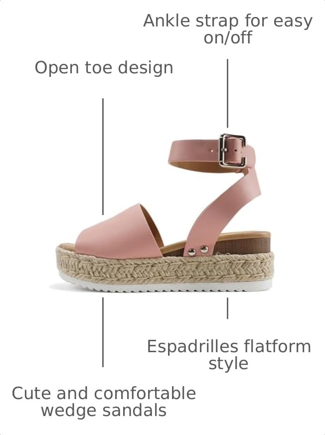 Image of Soda Topic Open Toe Buckle Ankle Strap Espadrilles Flatform Wedge Casual Sandal