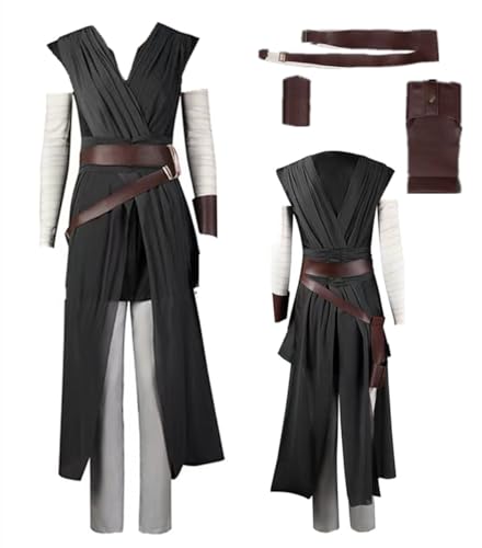 MANMICOS Costume de cosplay Movie Rey taille américaine Skywalker pour femme avec jupe chemise (gris foncé, XL)